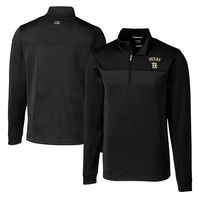 Men's Cutter & Buck  Black Texas Rangers City Connect Traverse Stripe Stretch Quarter-Zip Pullover Top