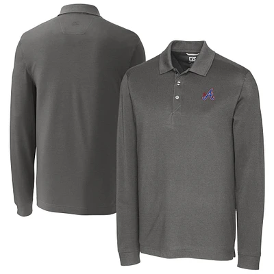 Men's Cutter & Buck Gray Atlanta Braves City Connect Advantage Tri-Blend Pique Long Sleeve Polo