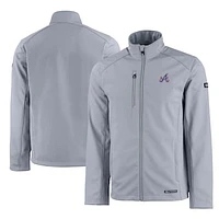 Men's Cutter & Buck Gray Atlanta Braves City Connect Evoke Eco Softshell Recycled Full-Zip Jacket