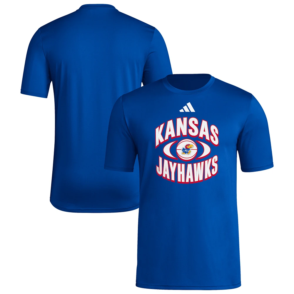 Men's adidas Royal Kansas Jayhawks Basketball On Court Orbit Pregame T-Shirt