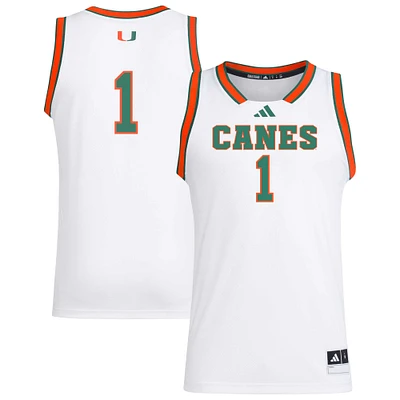 Men's adidas #1 White Miami Hurricanes Replica Swingman Jersey