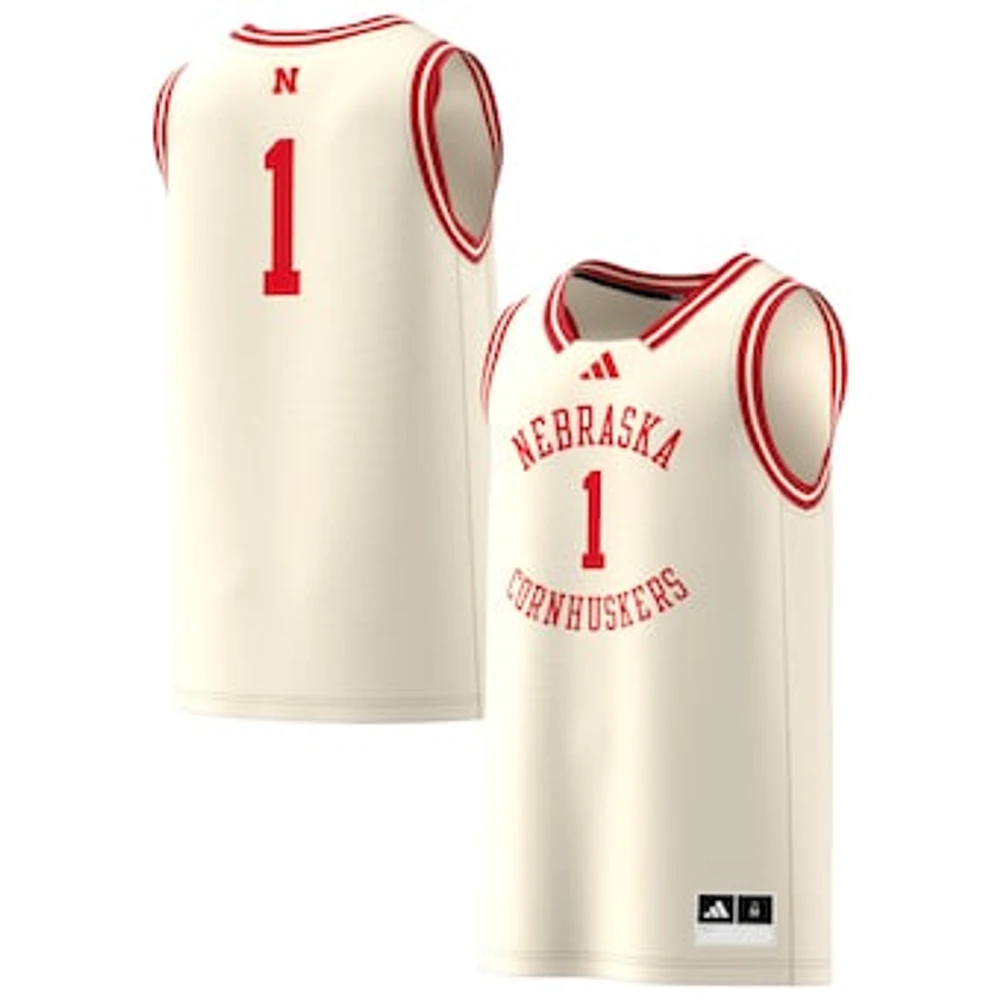 Men's adidas #1 Cream Nebraska Huskers Replica Swingman Jersey