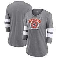 Women's  Heather Gray Kansas City Chiefs Super Bowl LVIII Champions Written Script Tri-Blend 3/4-Sleeve T-Shirt