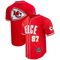 Men's Pro Standard Travis Kelce Red Kansas City Chiefs Mesh Button-Up Baseball Jersey