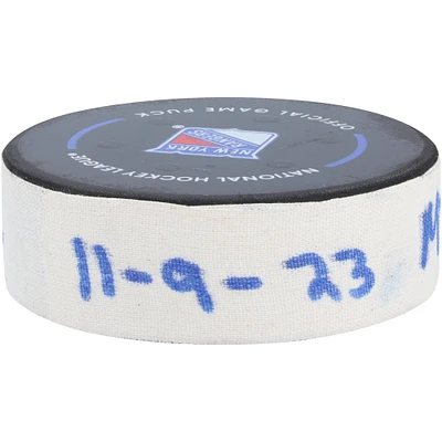 Brandon Duhaime Minnesota Wild Game-Used Goal Puck vs. New York Rangers on November 9, 2023