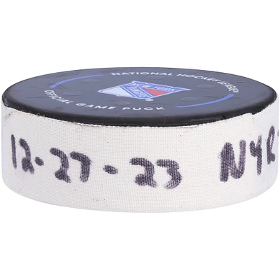 K'Andre Miller New York Rangers Game-Used Goal Puck vs. Washington Capitals on December 27, 2023