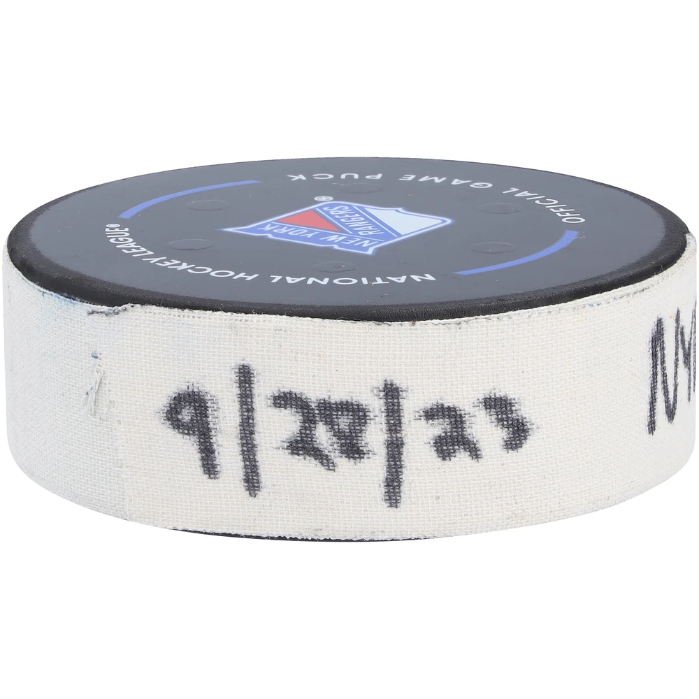 Erik Gustafsson New York Rangers Game-Used Goal Puck vs. New Jersey Devils on September 28, 2023