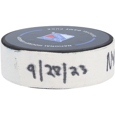 Erik Gustafsson New York Rangers Game-Used Goal Puck vs. New Jersey Devils on September 28, 2023