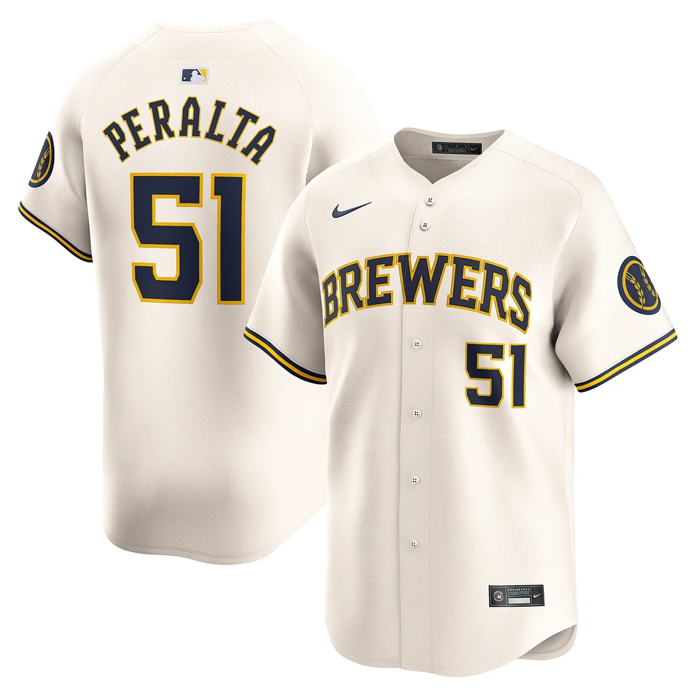 Men's Nike Freddy Peralta Cream Milwaukee Brewers Home Limited Player Jersey