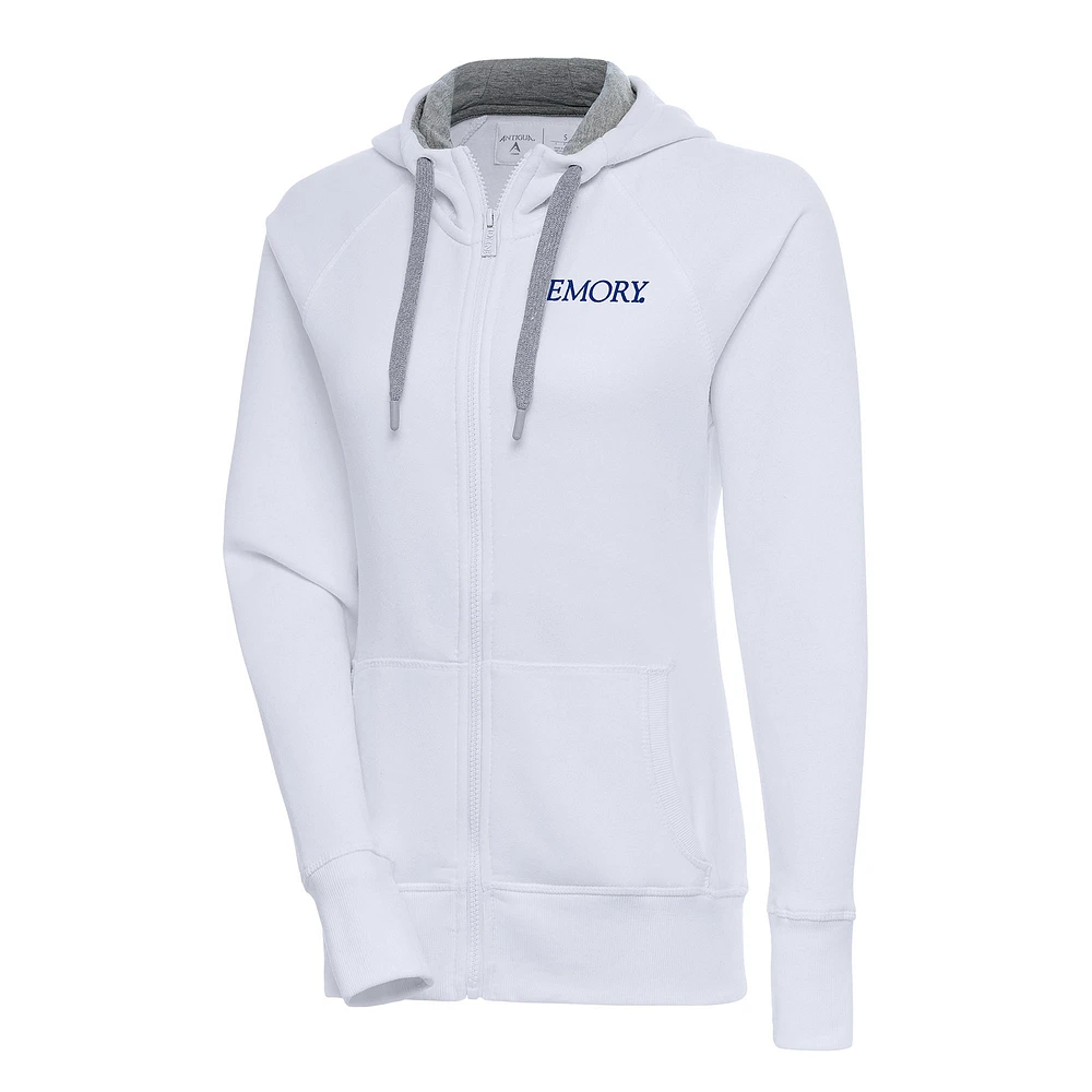 Women's Antigua White Emory Eagles Victory Full-Zip Hoodie