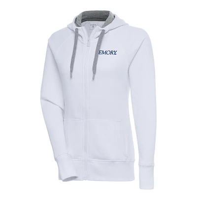 Women's Antigua White Emory Eagles Victory Full-Zip Hoodie