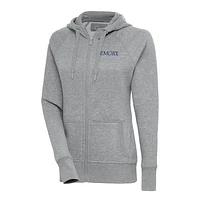 Women's Antigua Heather Gray Emory Eagles Victory Full-Zip Hoodie