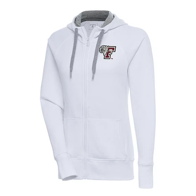 Women's Antigua White Fordham Rams Victory Full-Zip Hoodie