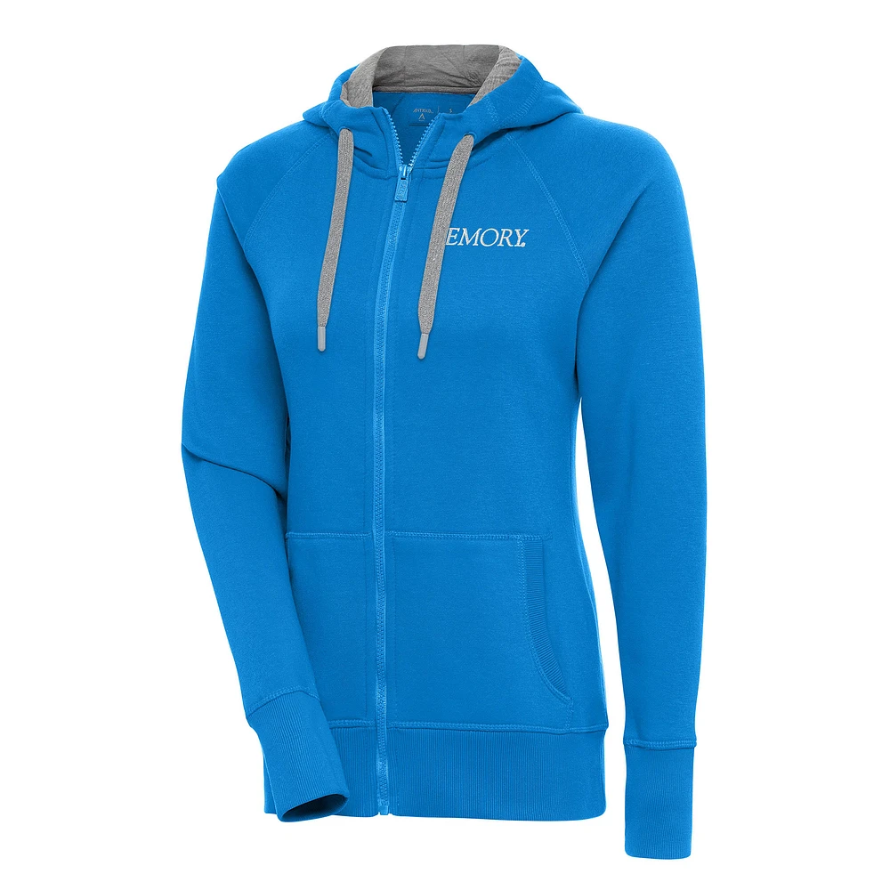 Women's Antigua Blue Emory Eagles Victory Full-Zip Hoodie