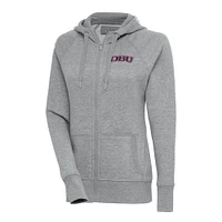 Women's Antigua Heather Gray Dallas Baptist Patriots Victory Full-Zip Hoodie