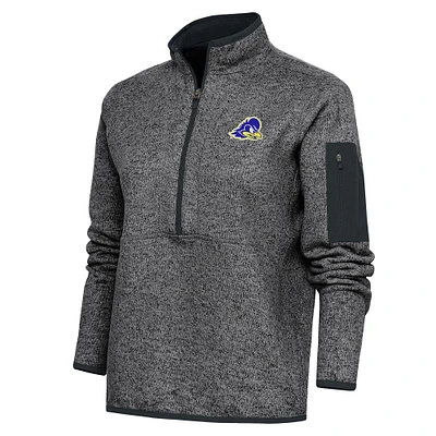 Women's Antigua Heather Charcoal Delaware Fightin' Blue Hens Fortune Half-Zip Pullover Top