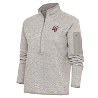 Women's Antigua Oatmeal Liberty Flames Fortune Half-Zip Pullover Top