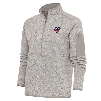 Women's Antigua Oatmeal Liberty Flames Fortune Half-Zip Pullover Top