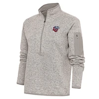 Women's Antigua Oatmeal Liberty Flames Fortune Half-Zip Pullover Top