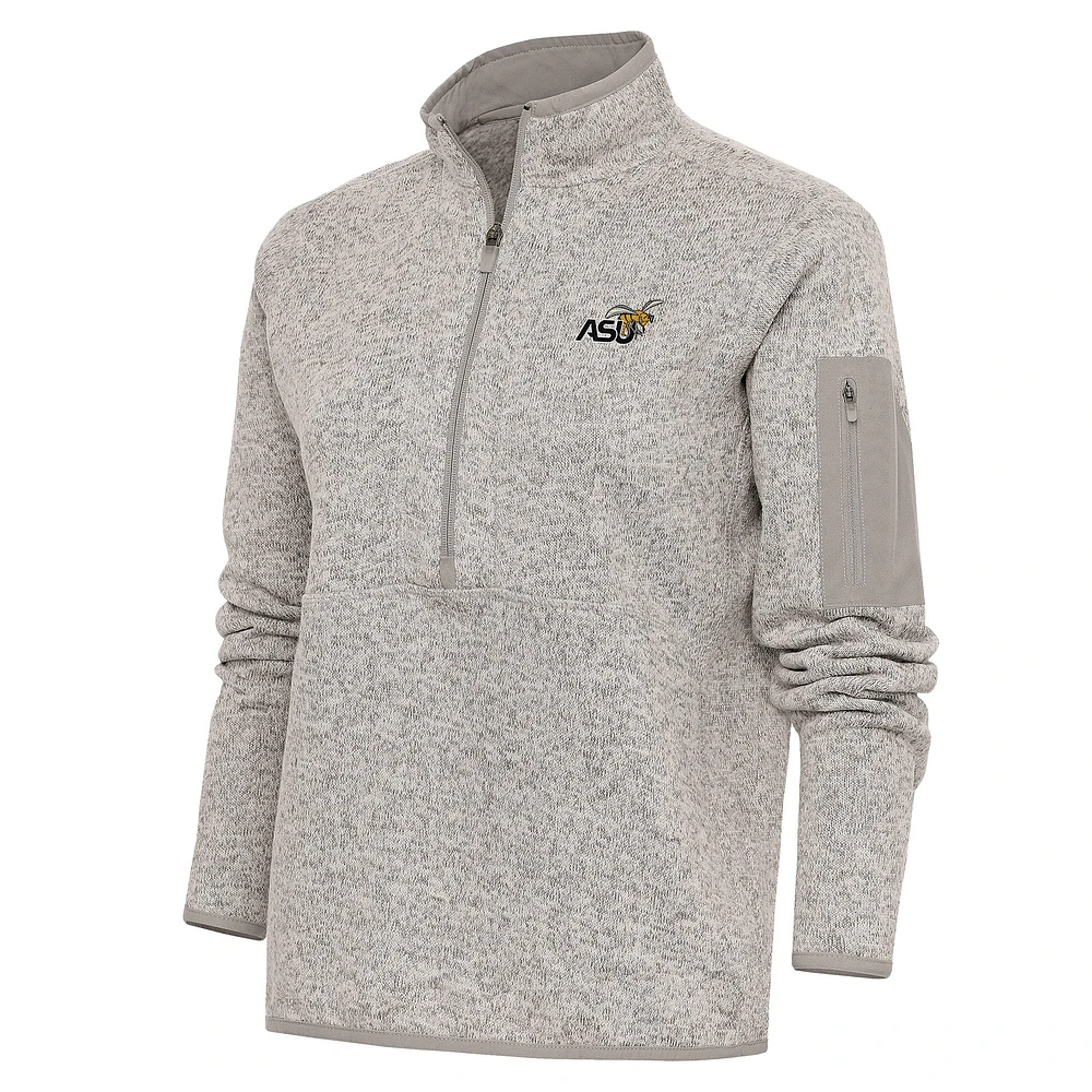 Women's Antigua Oatmeal Alabama State Hornets Fortune Half-Zip Pullover Top