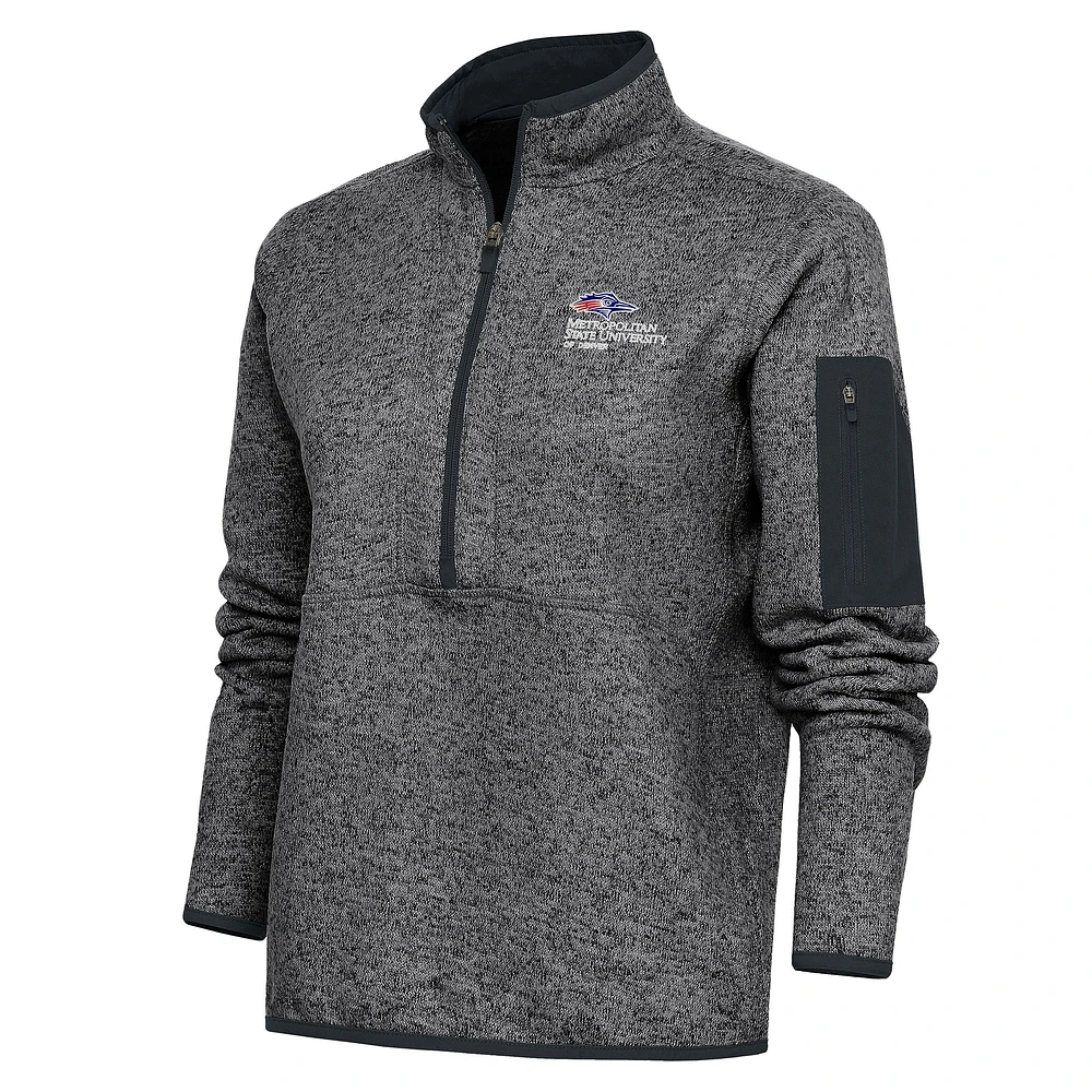 Women's Antigua Heather Charcoal MSU Denver Roadrunners Fortune Half-Zip Pullover Top