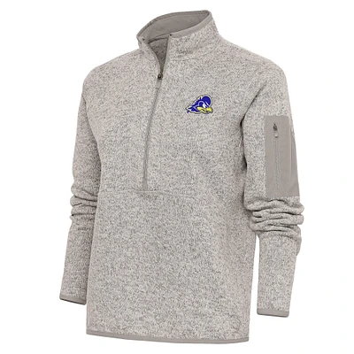 Women's Antigua Oatmeal Delaware Fightin' Blue Hens Fortune Half-Zip Pullover Top