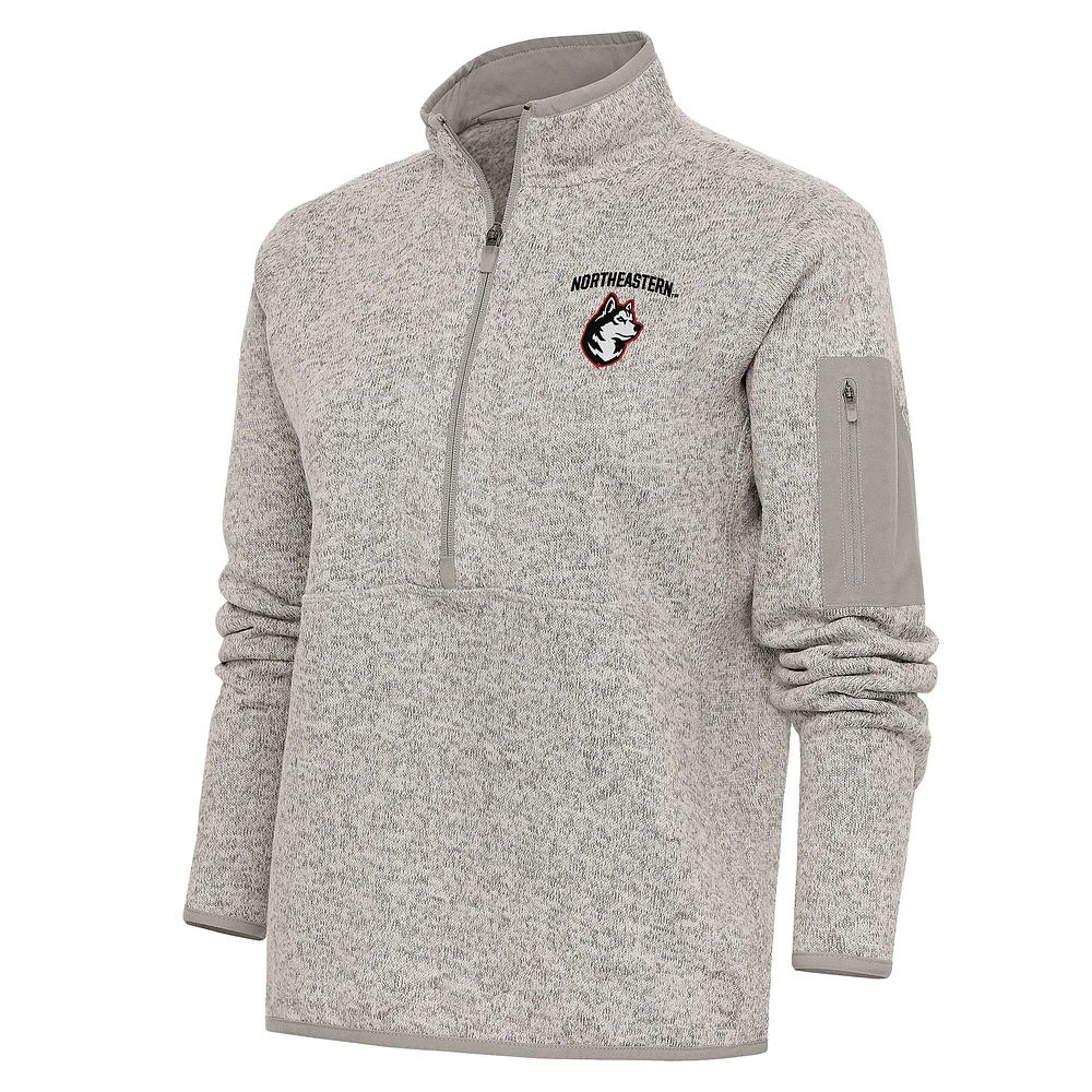 Women's Antigua Oatmeal Northeastern Huskies Fortune Half-Zip Pullover Top