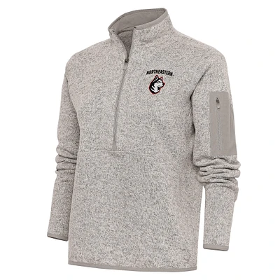 Women's Antigua Oatmeal Northeastern Huskies Fortune Half-Zip Pullover Top