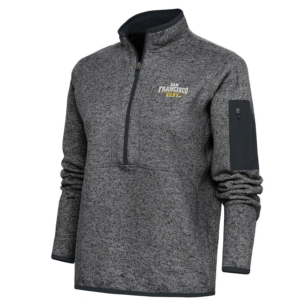 Women's Antigua Heather Charcoal San Francisco Dons Fortune Half-Zip Pullover Top