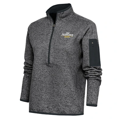 Women's Antigua Heather Charcoal San Francisco Dons Fortune Half-Zip Pullover Top