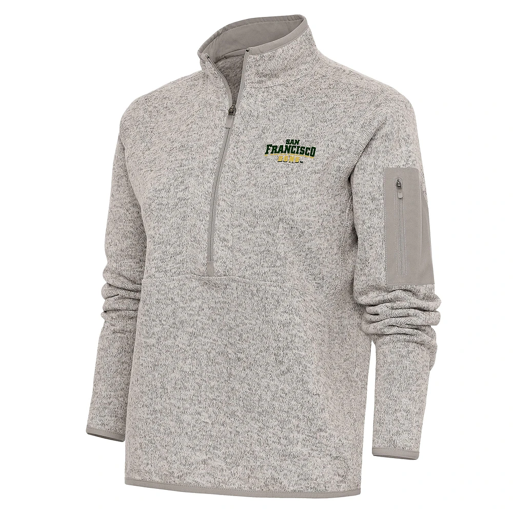Women's Antigua Oatmeal San Francisco Dons Fortune Half-Zip Pullover Top