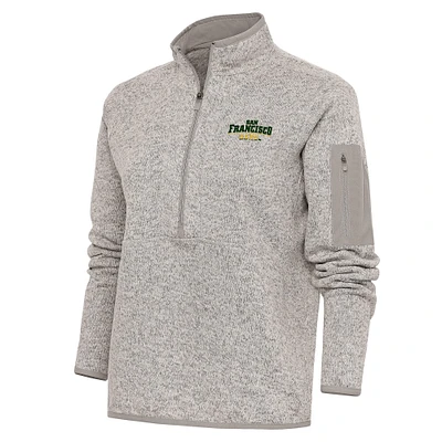 Women's Antigua Oatmeal San Francisco Dons Fortune Half-Zip Pullover Top