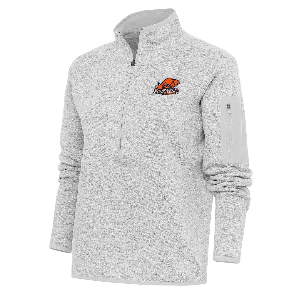 Women's Antigua Heather Gray Bucknell Bison Fortune Half-Zip Pullover Top