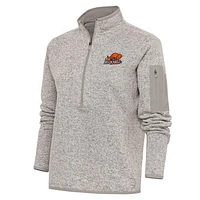 Women's Antigua Oatmeal Bucknell Bison Fortune Half-Zip Pullover Top