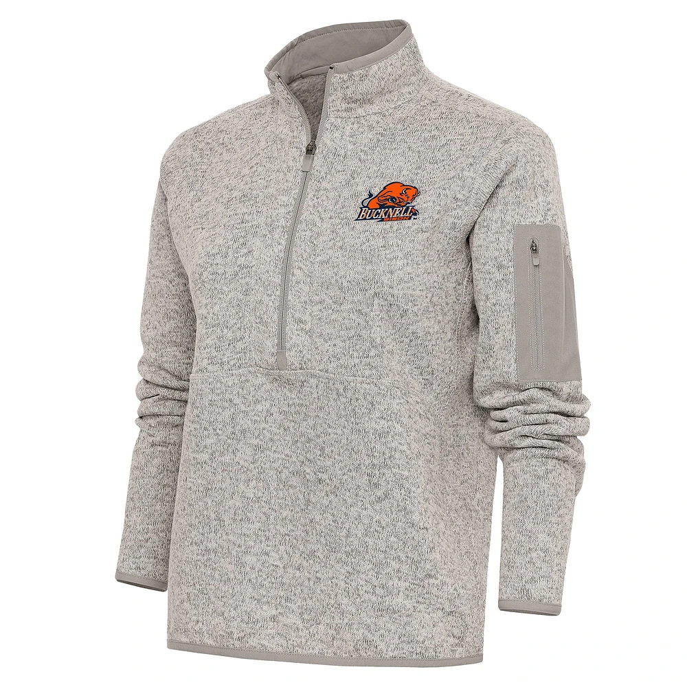 Women's Antigua Oatmeal Bucknell Bison Fortune Half-Zip Pullover Top