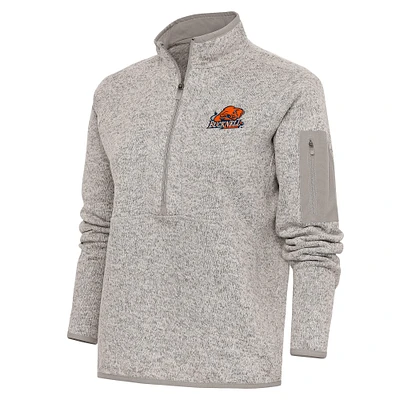 Women's Antigua Oatmeal Bucknell Bison Fortune Half-Zip Pullover Top