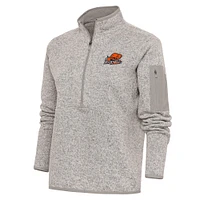Women's Antigua Oatmeal Bucknell Bison Fortune Half-Zip Pullover Top