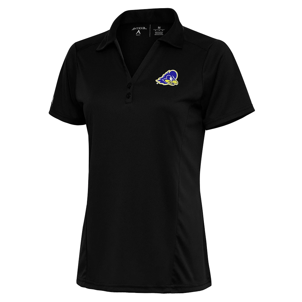Women's Antigua Black Delaware Fightin' Blue Hens Tribute Polo