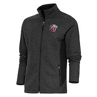 Women's Antigua Heather Black Liberty Flames Course Full-Zip Jacket
