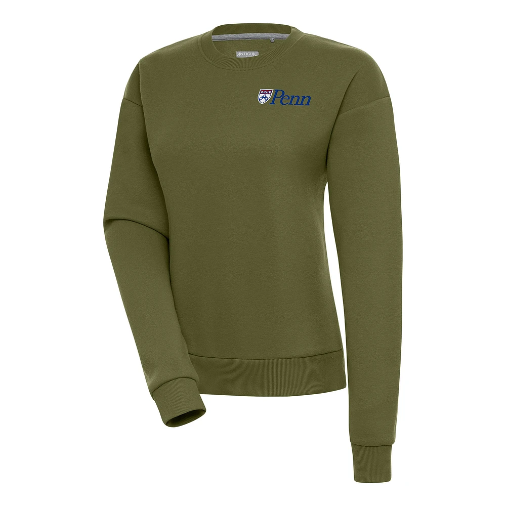Women's Antigua Olive Pennsylvania Quakers Victory Crewneck Pullover Sweatshirt