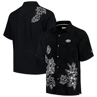 Men's Tommy Bahama Black New York Jets Hibiscus Camp Button-Up Shirt