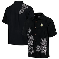 Men's Tommy Bahama Black Minnesota Vikings Hibiscus Camp Button-Up Shirt