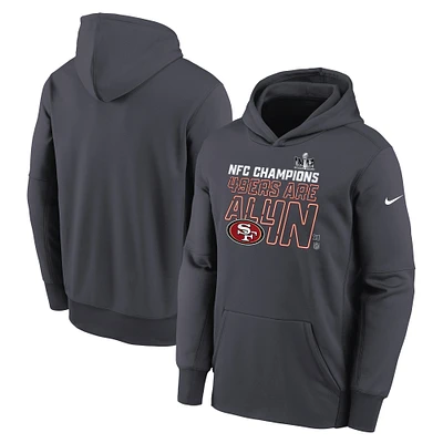 Youth Nike  Anthracite San Francisco 49ers 2023 NFC Champions Locker Room Trophy Collection Pullover Hoodie