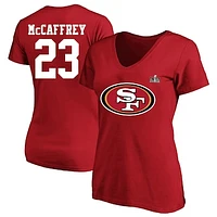 Women's Christian McCaffrey Scarlet San Francisco 49ers Super Bowl LVIII Plus Size Player Name & Number V-Neck T-Shirt