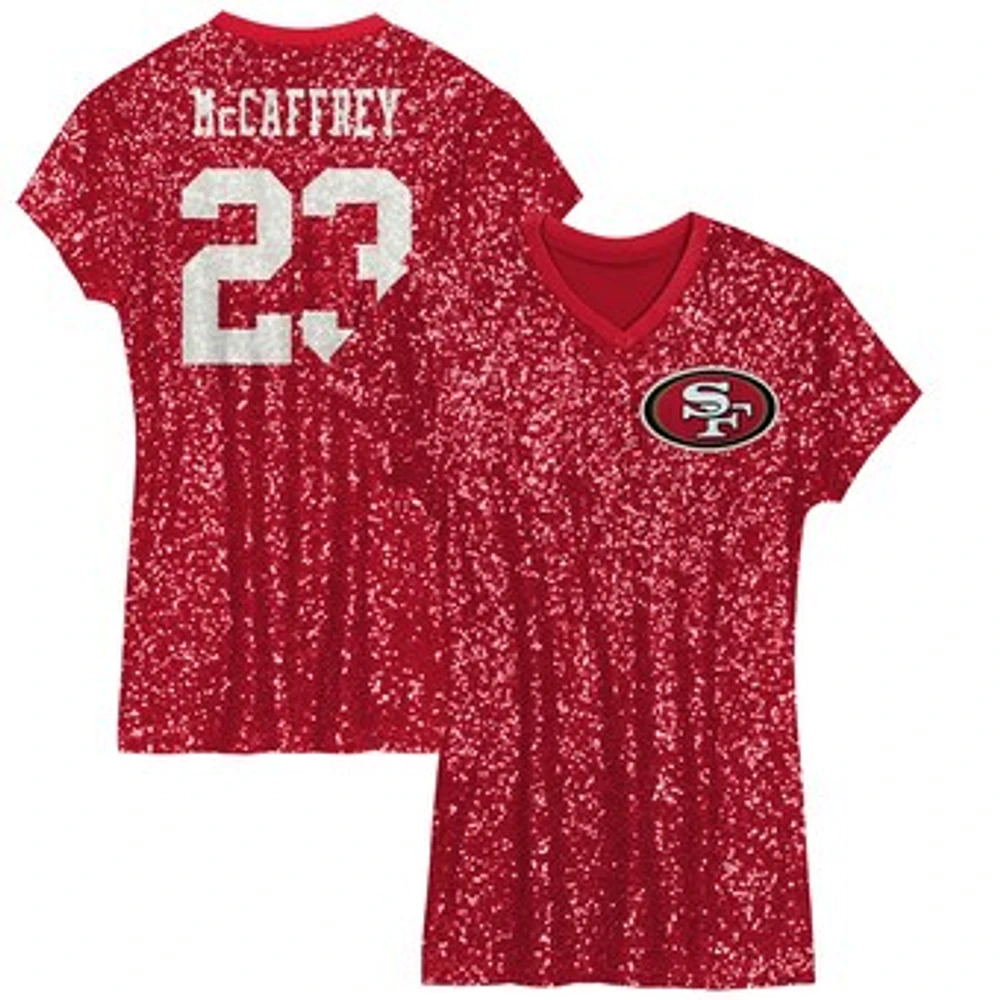 Girls Youth Christian McCaffrey Scarlet San Francisco 49ers Sequin Player Name & Number V-Neck Dress