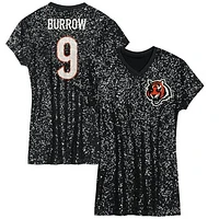 Girls Youth Joe Burrow Black Cincinnati Bengals Sequin Player Name & Number V-Neck Dress