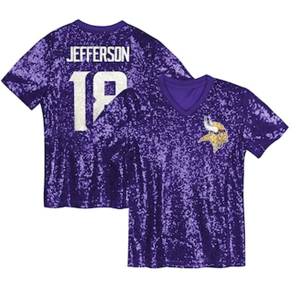 Girls Youth Justin Jefferson Purple Minnesota Vikings Sequin V-Neck Fashion Jersey