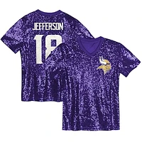 Girls Youth Justin Jefferson Purple Minnesota Vikings Sequin V-Neck Fashion Jersey