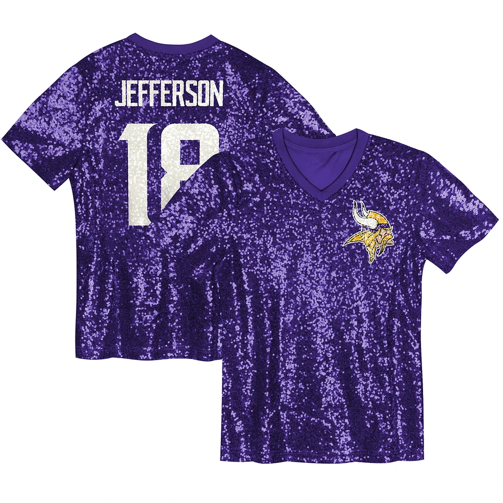 Girls Youth Justin Jefferson Purple Minnesota Vikings Sequin V-Neck Fashion Jersey