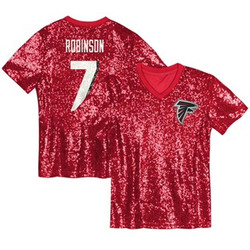 Girls Youth Bijan Robinson Red Atlanta Falcons Sequin V-Neck Fashion Jersey